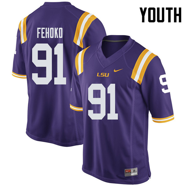Youth #91 Breiden Fehoko LSU Tigers College Football Jerseys Sale-Purple